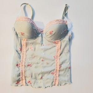 Victoria Secret Teal Lace Corset Bustier 36B Fits Medium or 34C